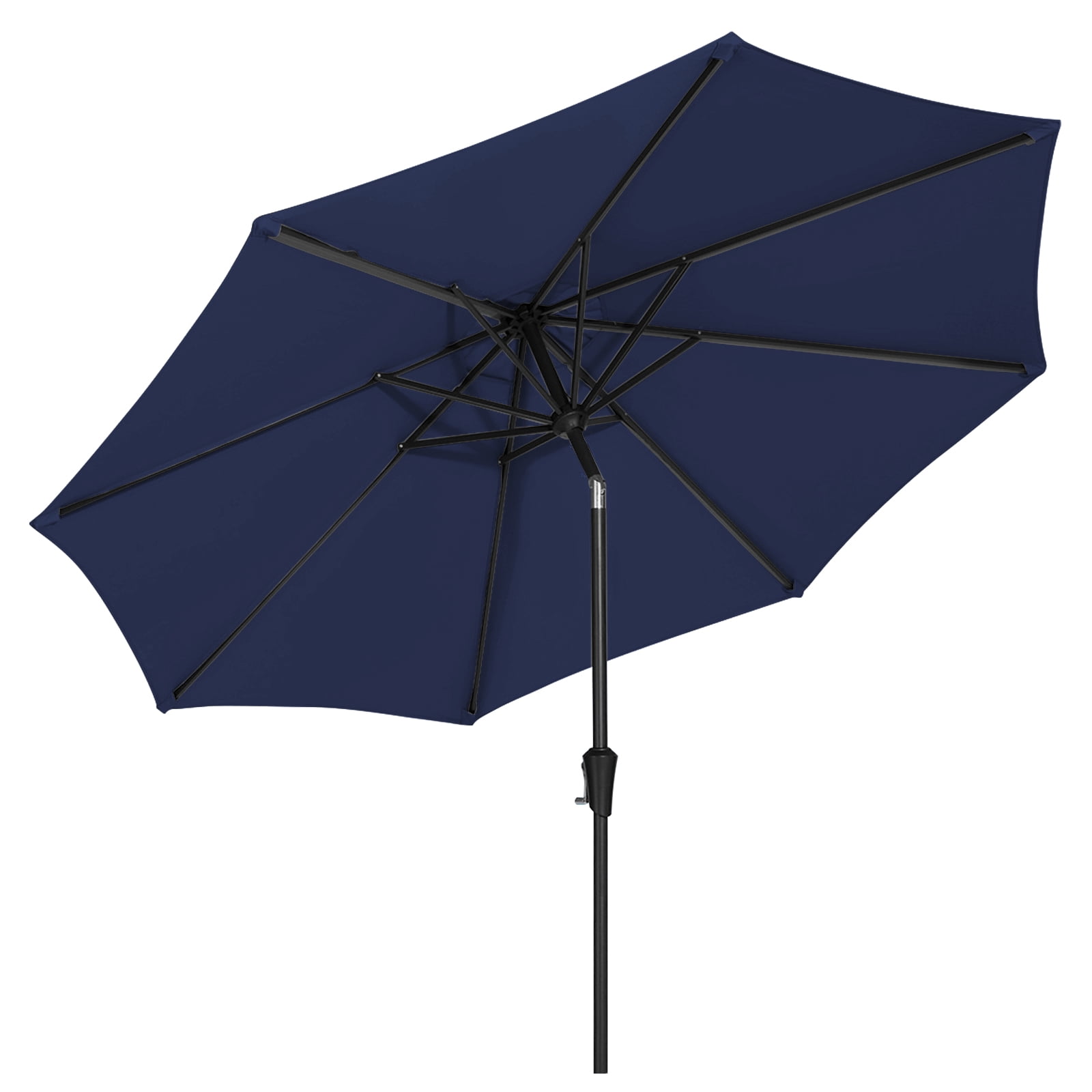 FUNDAZE 9FT Outdoor Market Patio Umbrella with Push Button Tilt & Crank Lift, UV-Resistant Canopy for Garden, Backyard, Pool&Patio Dining, Navy BLue