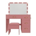 thumbnail image 4 of ModFusion Vanity Desk Set Makeup Dressing Table with 3-Color LED Lighted Mirror, Charging Station & Stool, Pink, 4 of 8