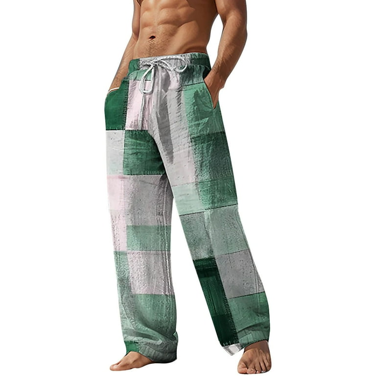 Lroveb Mens Wide Leg Linen Pants Drawstring Summer Beach Pants