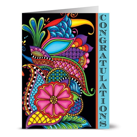 Florals Garden Note Card - 24 Note Cards - Paisley Floral Congrats Aqua - Blank Cards - Plum Purple Envelopes Included