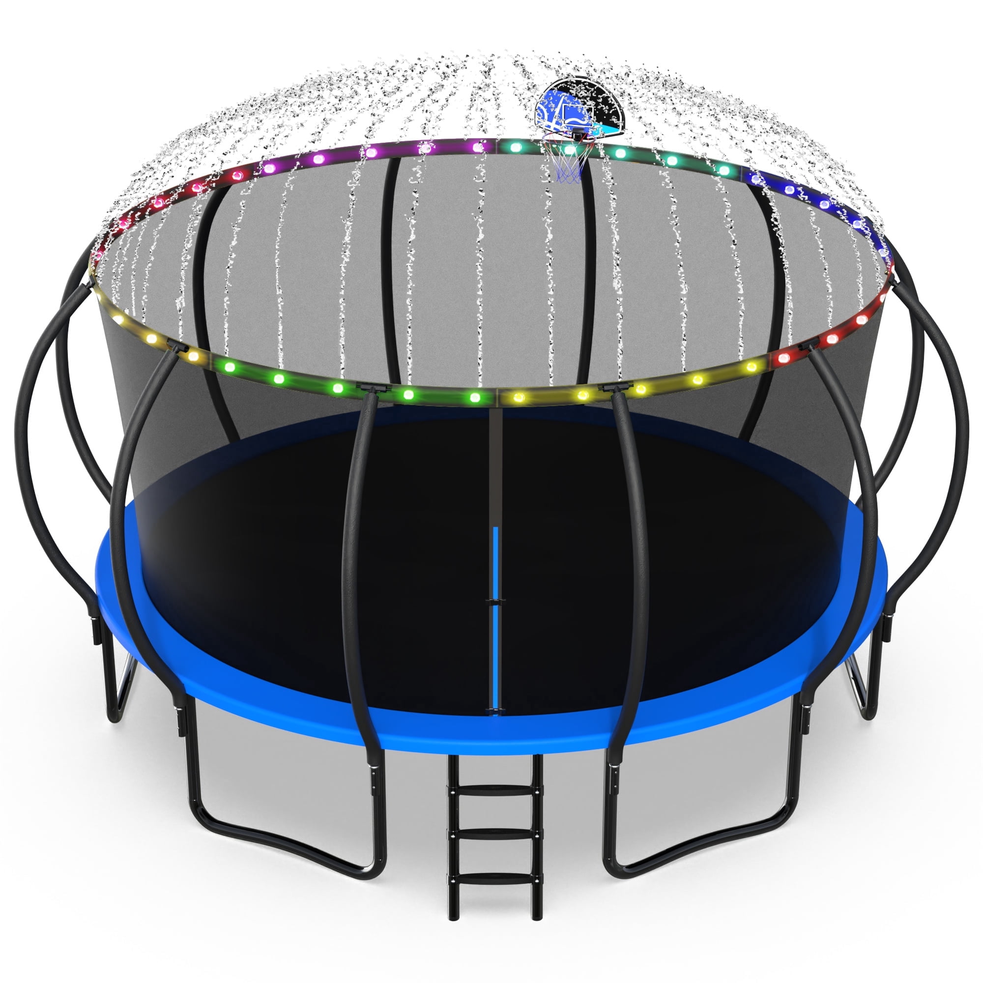 Jump Into Fun 15FT Trampoline 1500LBS for 8 Kids and Adults Galvanized Anti-Rust Coating Pumpkin Outdoor Trampolines with Enclosure and Basketball Hoop Lights Sprinkler Gift Family Use