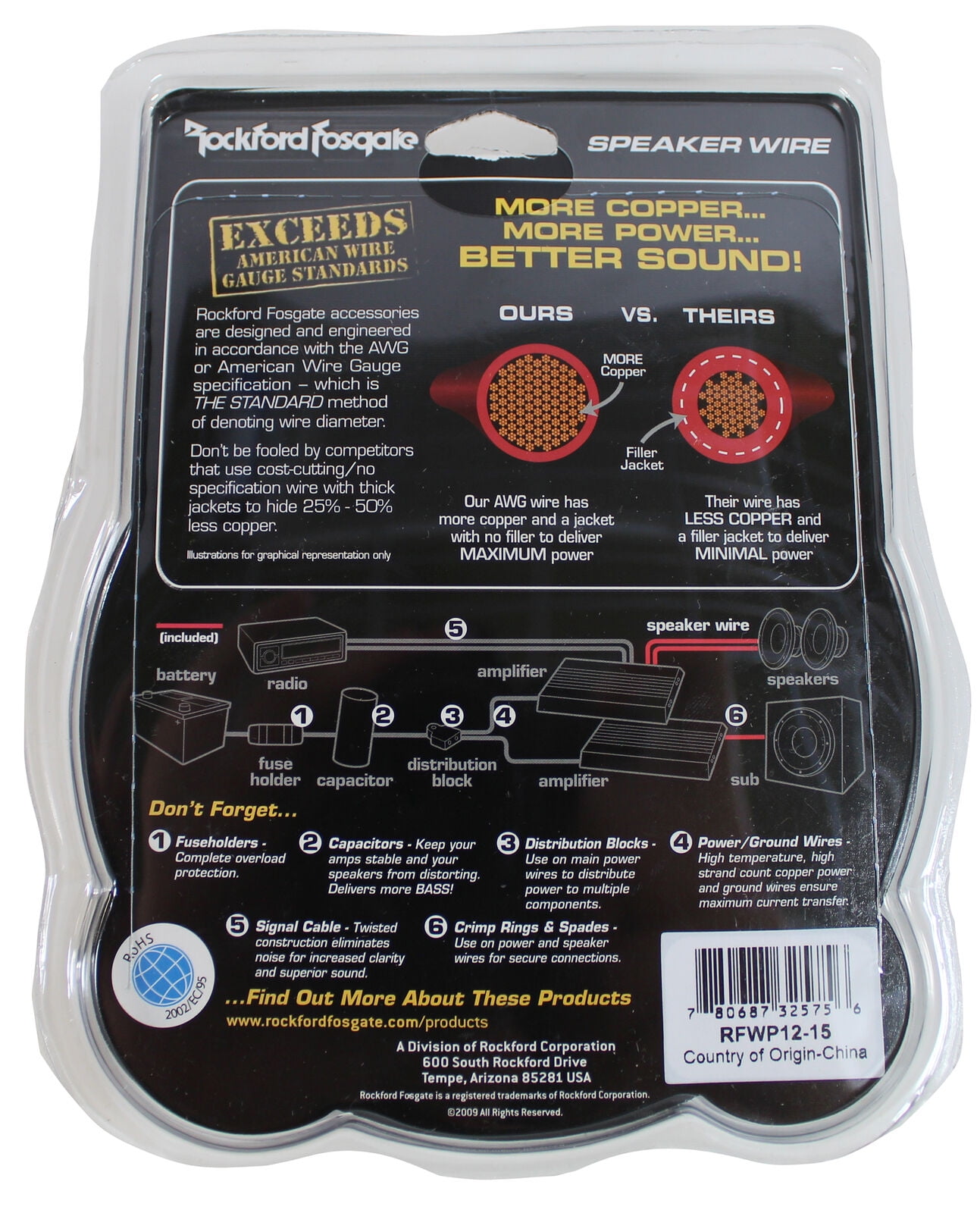 Rockford Fosgate RFWP12-15 12 AWG Spooled Speaker Wire 15 Feet - Frosted Black/Silver