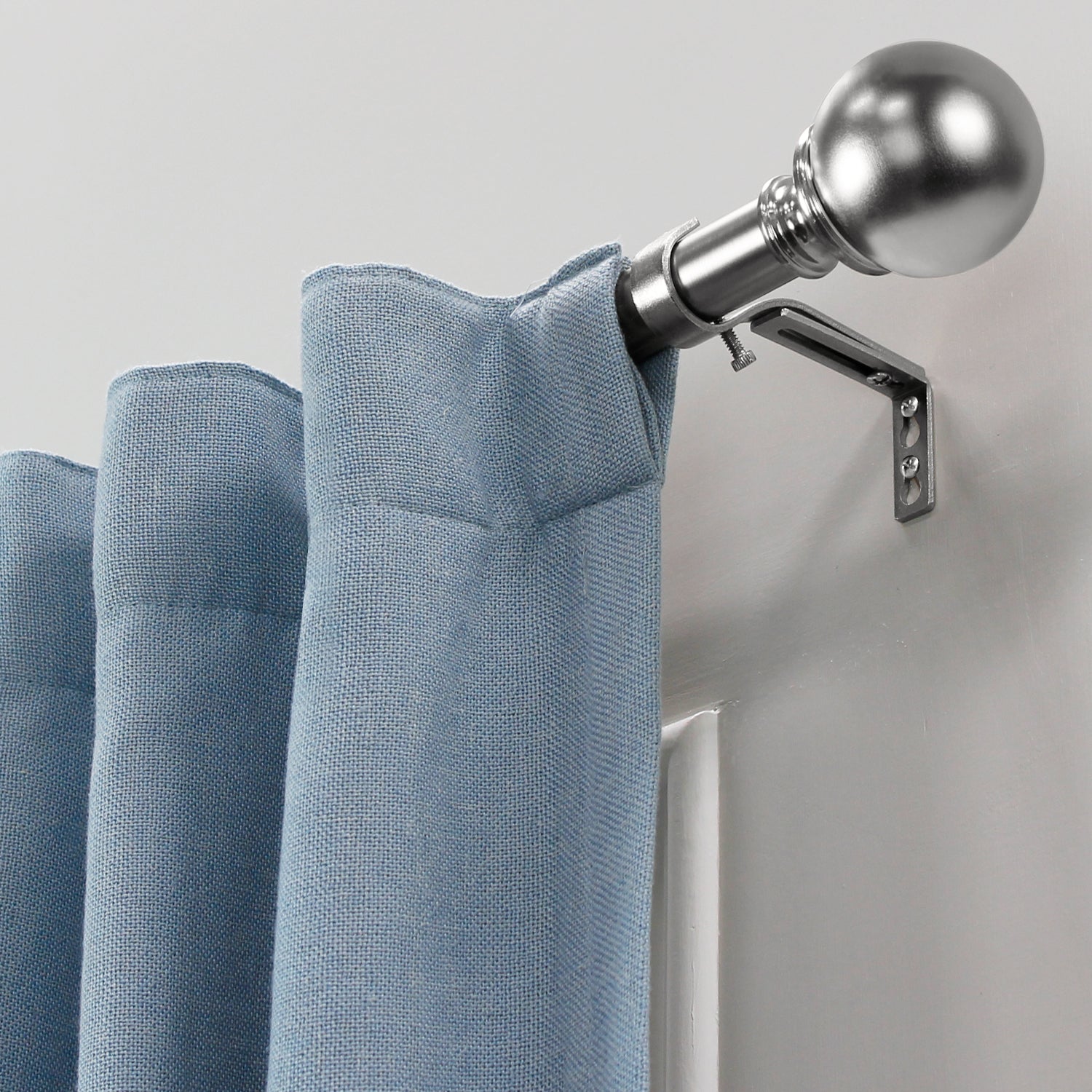 Lumi 36 in. - 72 in. Telescoping 1 in. Single Curtain Rod Kit in Brushed Nickel with Ball Finial