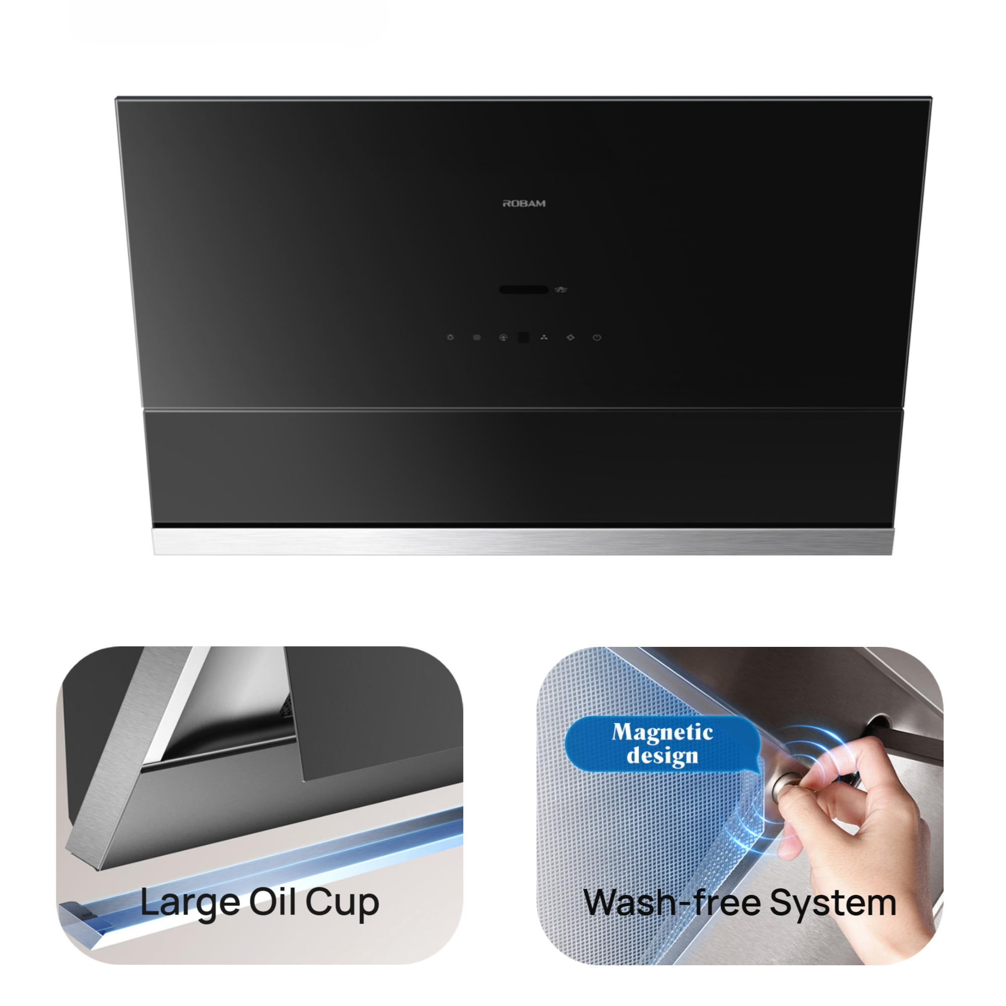 ROBAM Under Cabinet or Wall Mount Kitchen Range Hood 30" R-Max3 Grey, 1200CFM Auto-Adjust Speed Control with LED Lights Vent Hood, Fingerprint Resistance and R-Link Tech