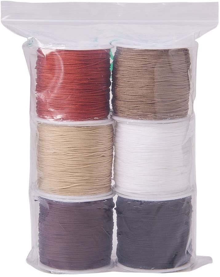 6 Colors 600 Yard Rattail Nylon Cord 0.8mm Chinese Knotting Cord Shamballa Macrame Thread Beading String - Dark Colors