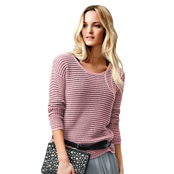 ellos Women's Plus Size Chunky Knit Sweater - 1X, Rose Mist