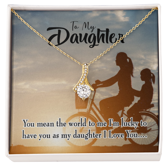 To My Daughter You Mean the World to Mom Alluring Ribbon Necklace Message Card