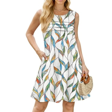 Fantaslook Pleated Tank Dresses for Women Fashion Summer Sleeveless Sundress Casual Beach Dress with Pockets