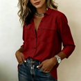 thumbnail image 5 of Womens Cotton Linen 3/4 Sleeve Shirts 2026 Button down Collared T Shirt Work Summer Casual Tops Lightweight Breathable Comfy Tops by Yigetop Wine L, 5 of 7
