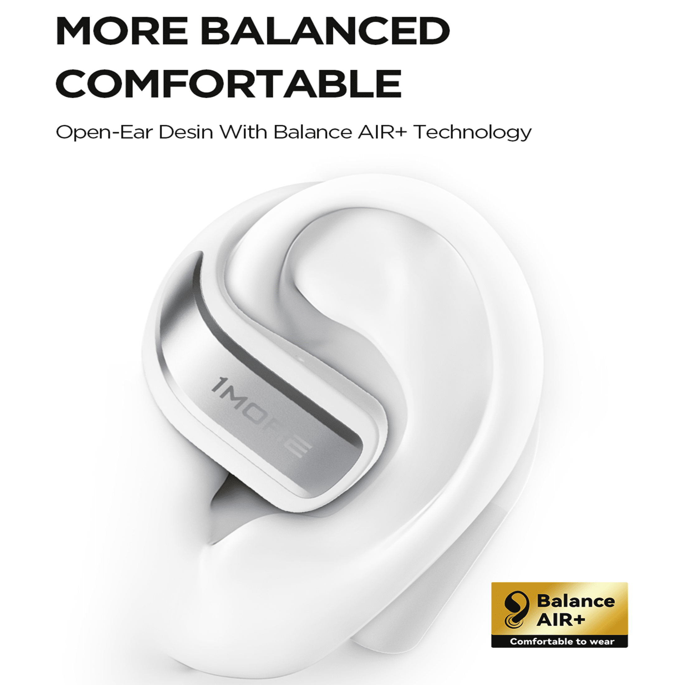 1MORE S70 Open Ear Wireless Earbuds with Charging Case, 40H Playtime, IPX5 Waterproof, White