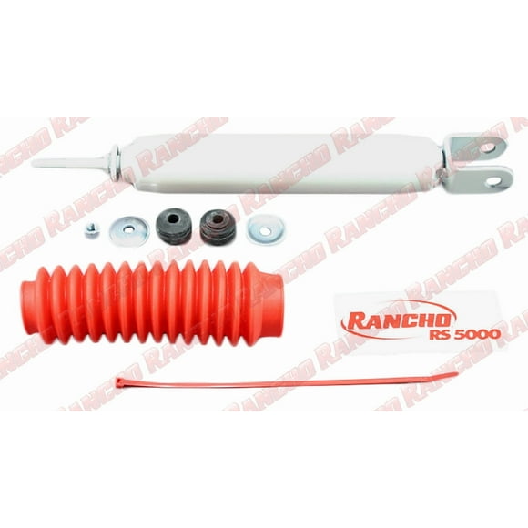 Rancho Shock Absorber RS55268 RS5000X; Nitrogen Gas Charged; Limited Lifetime Warranty; Non Adjustable Valving; With Shock Boots; White Shock Body With Red Shock Boots; Single