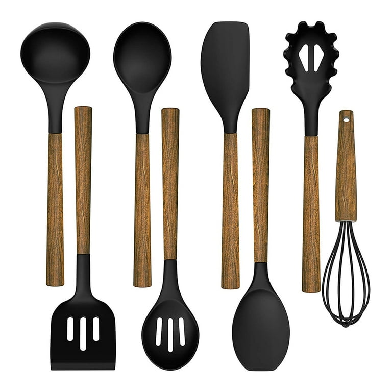 Country Kitchen Silicone Cooking Utensils, 14 PC Kitchen Utensil Set, Easy to Clean Wooden Kitchen Utensils, Cooking Utensils for Nonstick Cookware