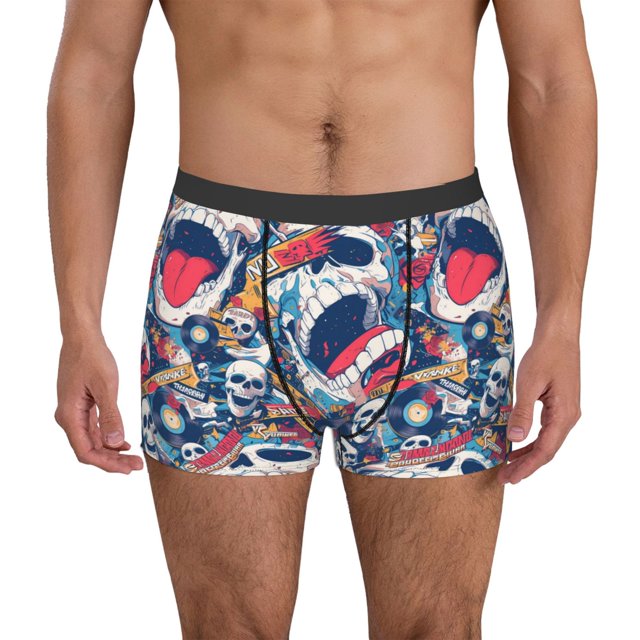 Balery cool rock Skull Calzoncillos bóxer para hombre, ropa interior de algodón suave y transpirable con cinturilla de nailon-Large