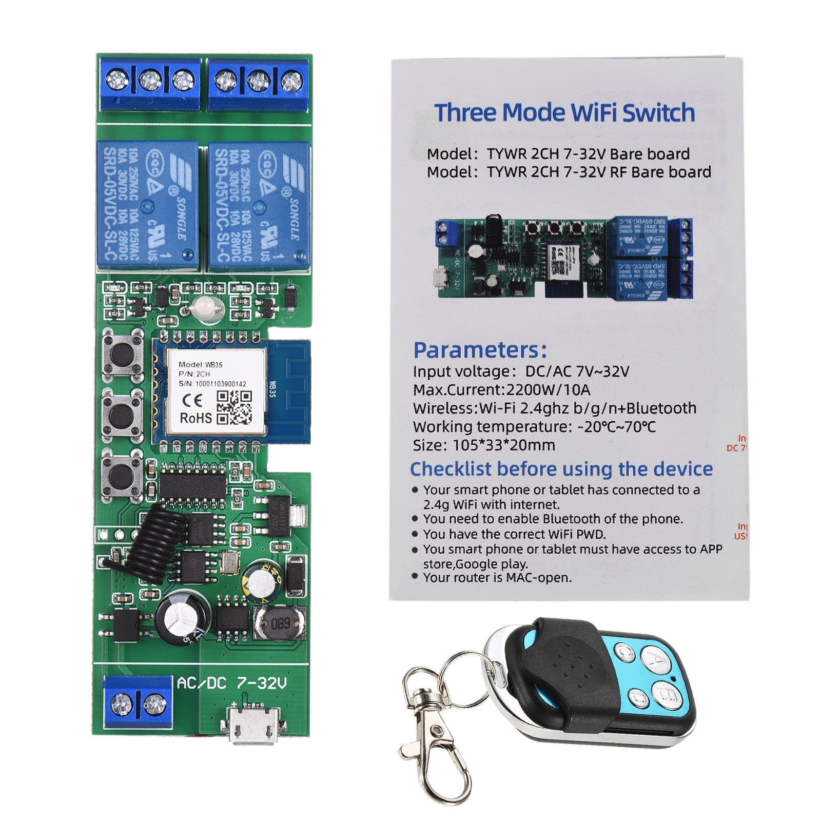 1-10PCS DC 5V-32V Self-lock Smart Switch WiFi Wireless Relay Module APP Control 
