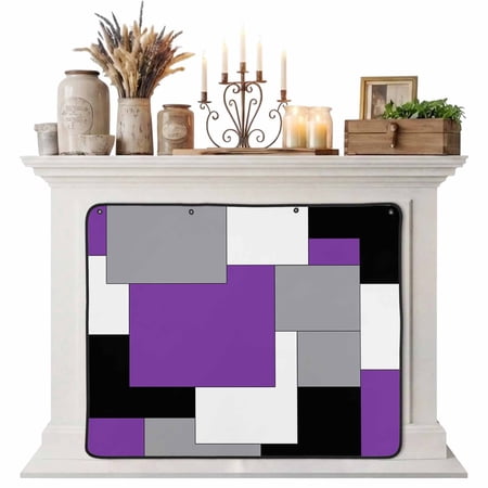 Purple Grey Black Geometric Magnetic Fireplace Cover Fireplace Draft Blocker Middle Century Art Abstract Aesthetics Fireplaces Blanket for Heat Loss/Cold Air Fireplaces Draft Stopper Cover 39 x32