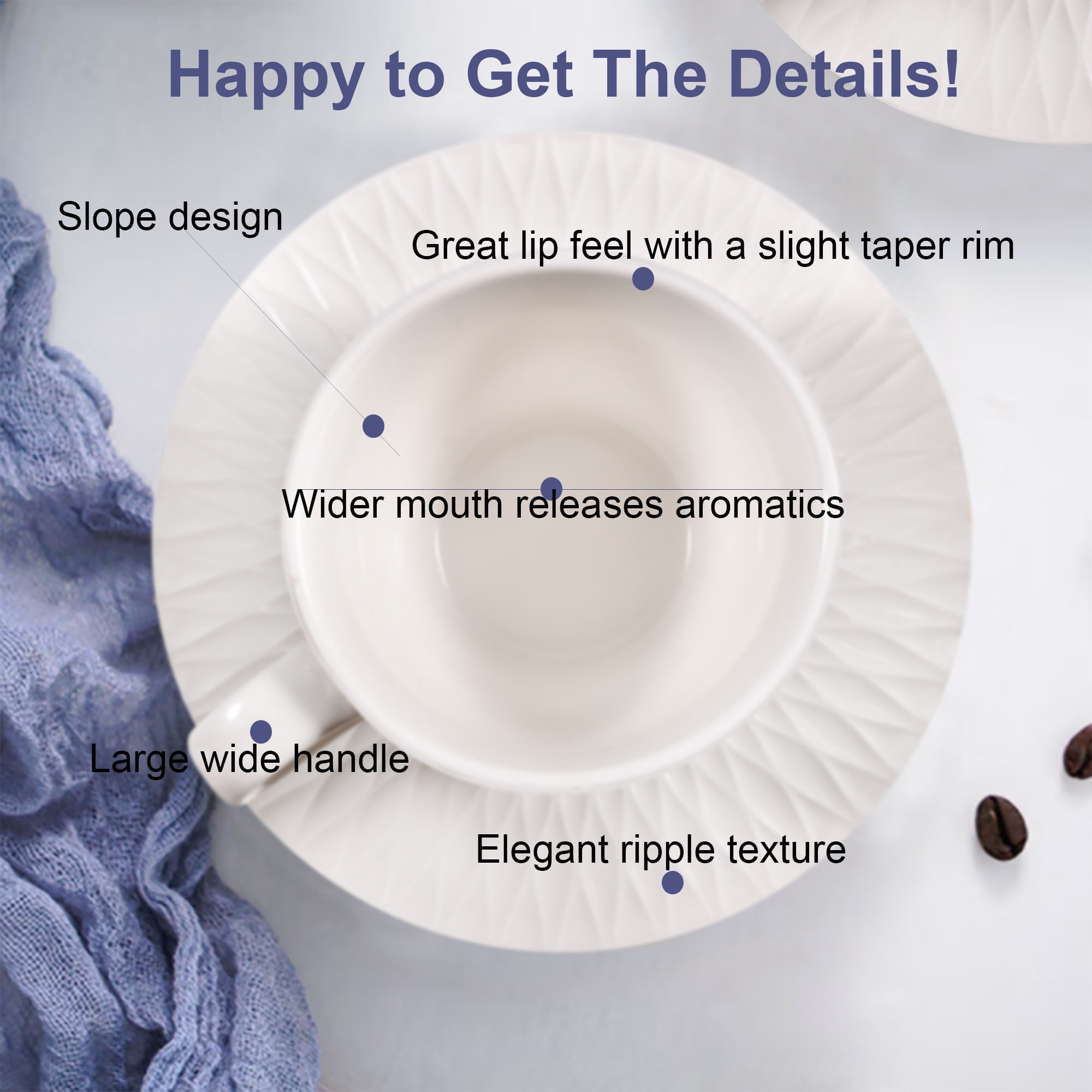 Espresso Cup and Saucer Set of 6, 6 oz Ceramic Cappuccino Barista Cup with Saucer, Stackable Coffee Mugs for Demitasse, Au Lait, Latte, Cafe Mocha, Tea, Birthday Day Thanksgiving Christmas Gift, Whit