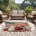 thumbnail image 5 of Independence Day Round Living Room Rugs 7 ft, Retro American Red White Pink Rose Blue Flowers Washable Area Rug with Non-Slip Sturdy Edge Binding Round Carpet for Kitchen Office Bedroom, 5 of 9