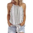 thumbnail image 1 of Camiseta sin mangas de verano con cuello Halter para mujer, informal, a rayas, sin mangas, con nudo frontal, ajuste holgado, 1 of 5