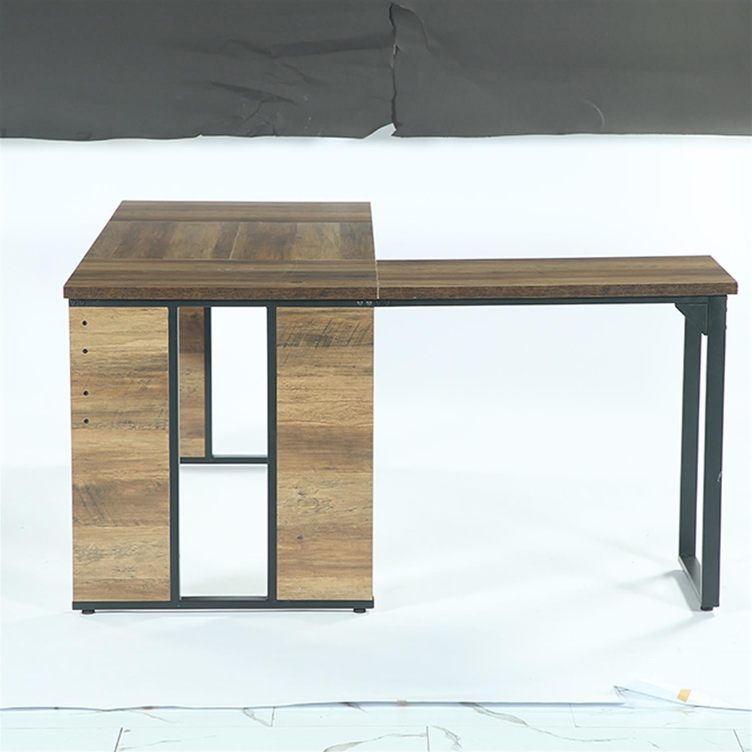 Demi Bonn L-Shaped Executive Desk, 63" Corner Table Computer Desk Workstations for Home Living Room, Office, Brown