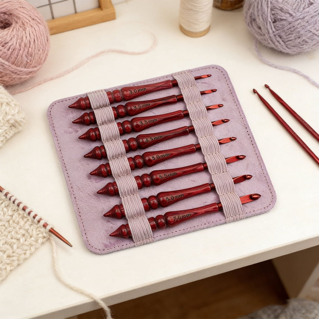 8Pcs Aluminium Crochet Hook for Knitting Ergonomic Wood Handle Crochet Hooks Yarn Craft Tool for Crocheting 3.0-7.0mm