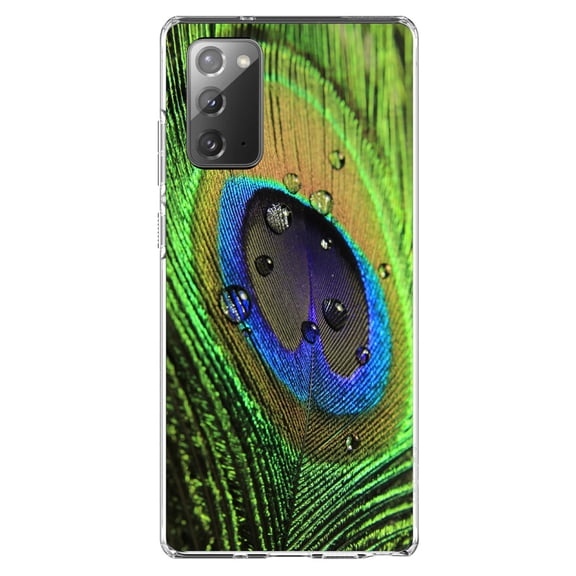 DistinctInk Clear Shockproof Hybrid Case for Galaxy Note 20 ULTRA (6.9" Screen) - TPU Bumper, Acrylic Back, Tempered Glass Screen Protector - Peacock Feather Close Up - Animal Print