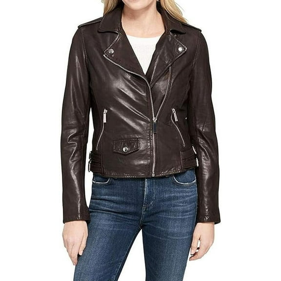 Celebrity Women's Lambskin Leather Jacket Motorcycle Slim Fit Biker W080
