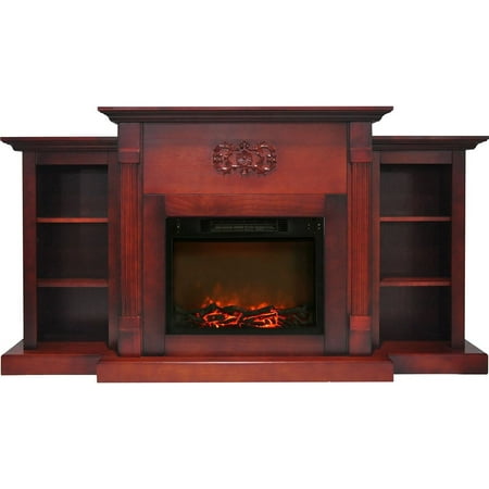 

Cambridge Sanoma 72 Electric Fireplace with Charred Log Insert | For Rooms up to 210 Sq.Ft | Remote | Bookshelves | Dual Heat Settings | 9-Hour Timer | Storage | Cherry Mantel