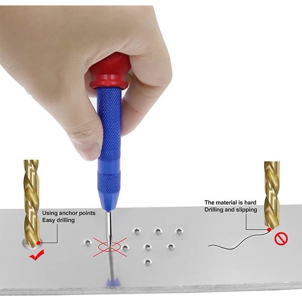 Punzones de centro automáticos de 3 piezas Punzones de centro de punzón automático para tabletas de plástico de metal de madera Ventana de automóvil con tapa de cojín y prohibición de efecto ajustable LingWen 8390615963527