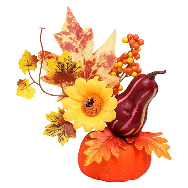 Artificial Pumpkin Table Centerpiece Potted Plants With Maple Sunflower Berries Fall Desktop Arrangement Ornament For Farmhouse Decor