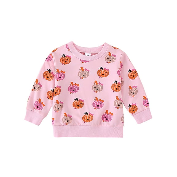 Toddler Baby Girls Sweatshirts Halloween Clothes 0 6 12 18 24 Months 2T 3T Smile Pumpkin Print Crew Neck Long Sleeve Baby Pullovers Fall Tops