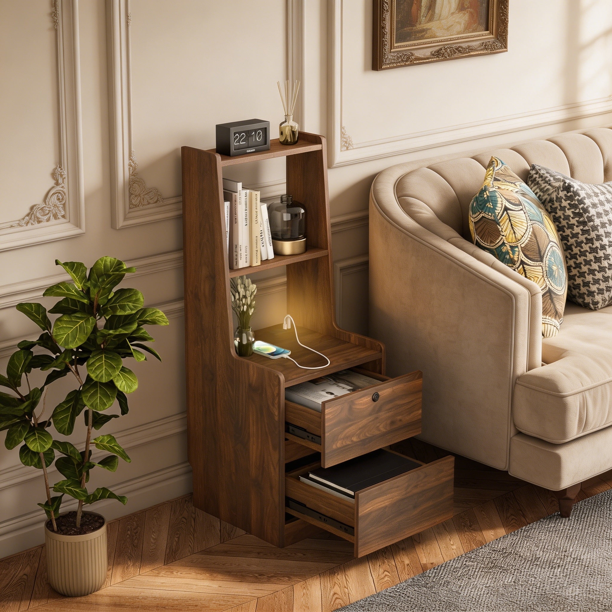 ANPPORT Modern Smart Nightstands Set of 2 with Night Light and Charging Station