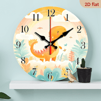 2D Flat 1pc 10Inch Wooden 1pc Wooden Silent Wall Clock - Retro Country Style with Cute Dinosaur, Leaves and Clouds, Suitable for Living Room, Office, Bedroom Decor, AA Battery