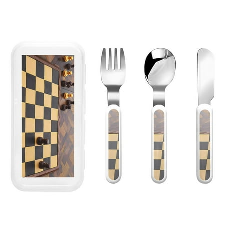 

Salouo Chess Board With Pawns Pattern 3 Pieces Toddler Utensils Kids Silverware Set Stainless Steel Utensils for Kids Children Safe Spoons Forks & Knife Dishwasher Safe