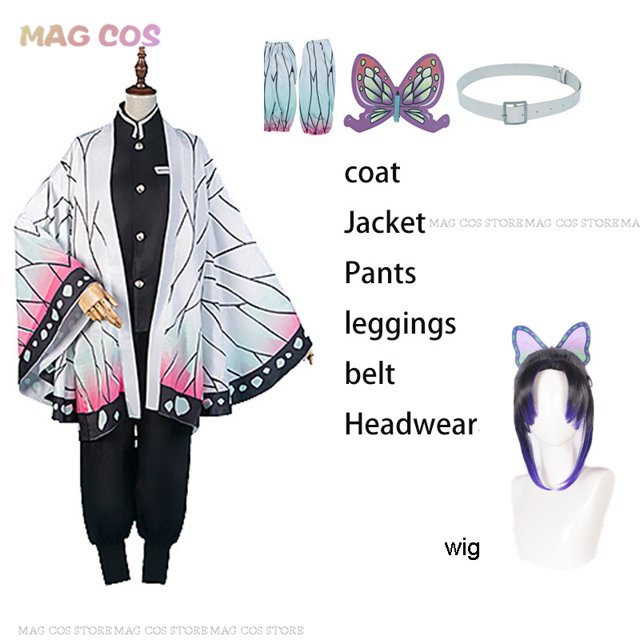 Disfraz de Kochou de Anime Shinobu para adultos y niños, ropa de Cosplay de Kanae, uniforme con Clip de mariposa, capa de Slayer, traje de Halloween