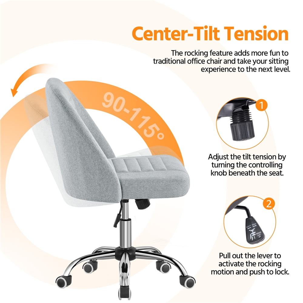 Alden Design Linen Fabric Mid Back Office Desk Chair with Metal Base, Light Gray