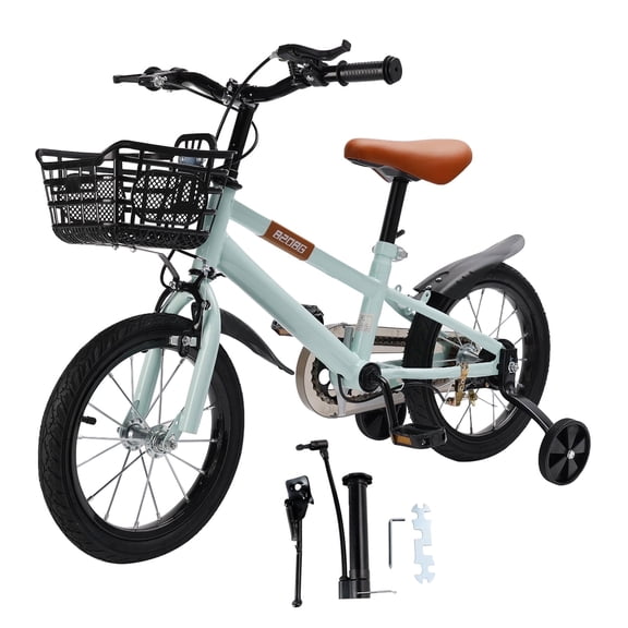 Kids Bike, 14 16 18 Inch Children Bikes for Boys Girls Age 3-7 Years with Training Wheels, Handbrake, Basket, Kids Bicycle Cyan/Red