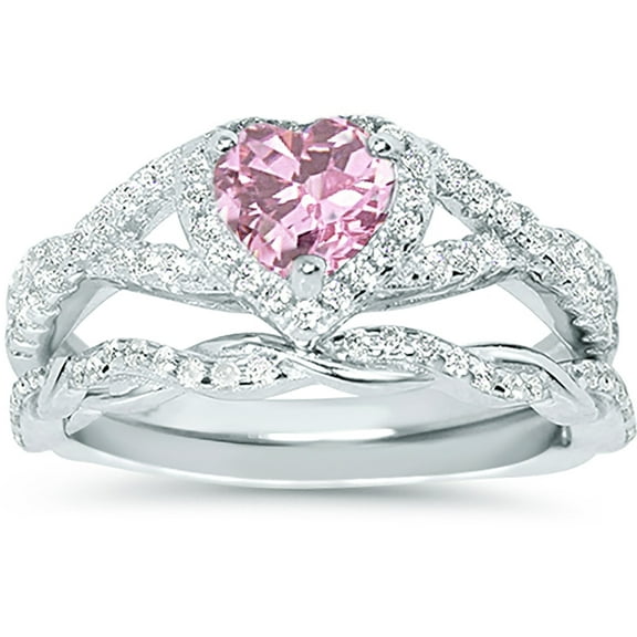 LaRaso & Co 1 Carat Pink Tourmaline October Birthstone CZ Wedding Engagement Ring Set 925 Silver Size 6