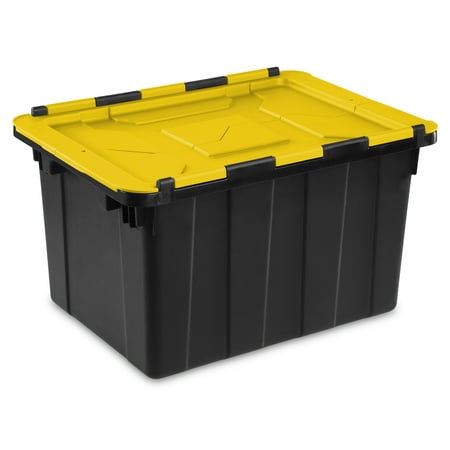 Sterilite 12 Gallon Yellow Lily Hinged Lid Industrial Tote, 2 Piece