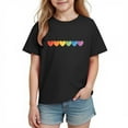 thumbnail image 2 of Kids Girls Short Sleeve T-Shirt Rainbow Hearts Print 100% Cotton Casual Top 4-12 Years (Sizes 4T-12),Size 4 T, 2 of 9