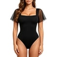 thumbnail image 4 of SELONE Bodysuits For Women Square Neck Mesh Short Sleeve Shaping Cut Bodysuit As Undergarment Tight Top 1 Piece For Club Night, 4 of 6