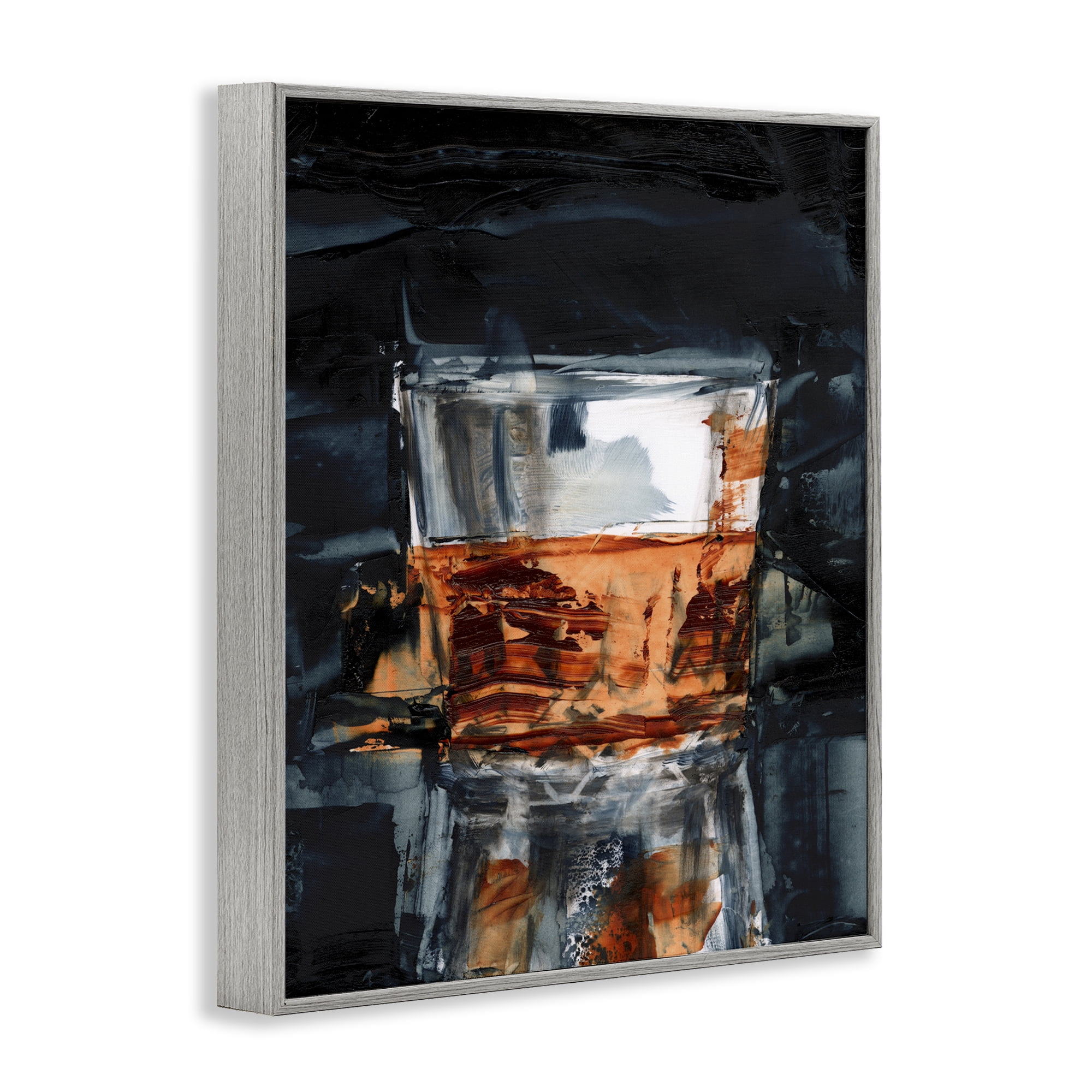 Stupell Industries Whiskey Glass Reflection Food & Beverage Painting Gray Framed Art Print Wall Art, 16 x 20