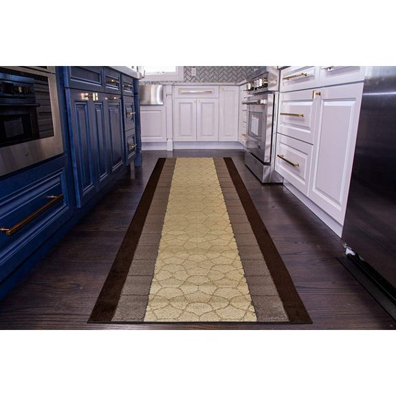 Custom Size Runner Rug Small Trellis Design Roll Runner 26 Inch Wide x Your Length Size Choice Slip Skid Resistant Rubber Back (Beige - Brown, 48 ft x 26 in)
