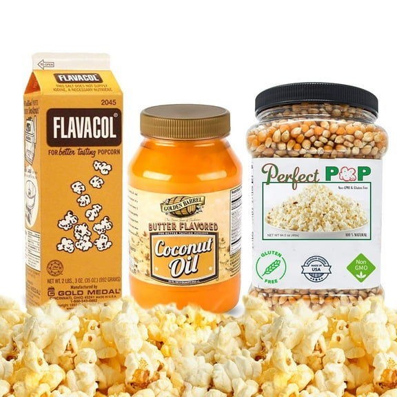 Perfectware Popcorn Kit- (Includes 35oz Popcorn Season Salt, 4lbs Yellow Kernels, and 32oz Butter Flavored Coconut Oil, Plain,PW-Popcorn Kit-3