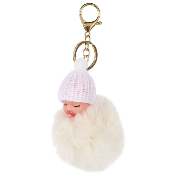WASHWEPE 10Pack White Sleeping Doll Shape Keychain Plush Puff Pom Pom Car Decor Spring present 7.9x4.3x4.3in