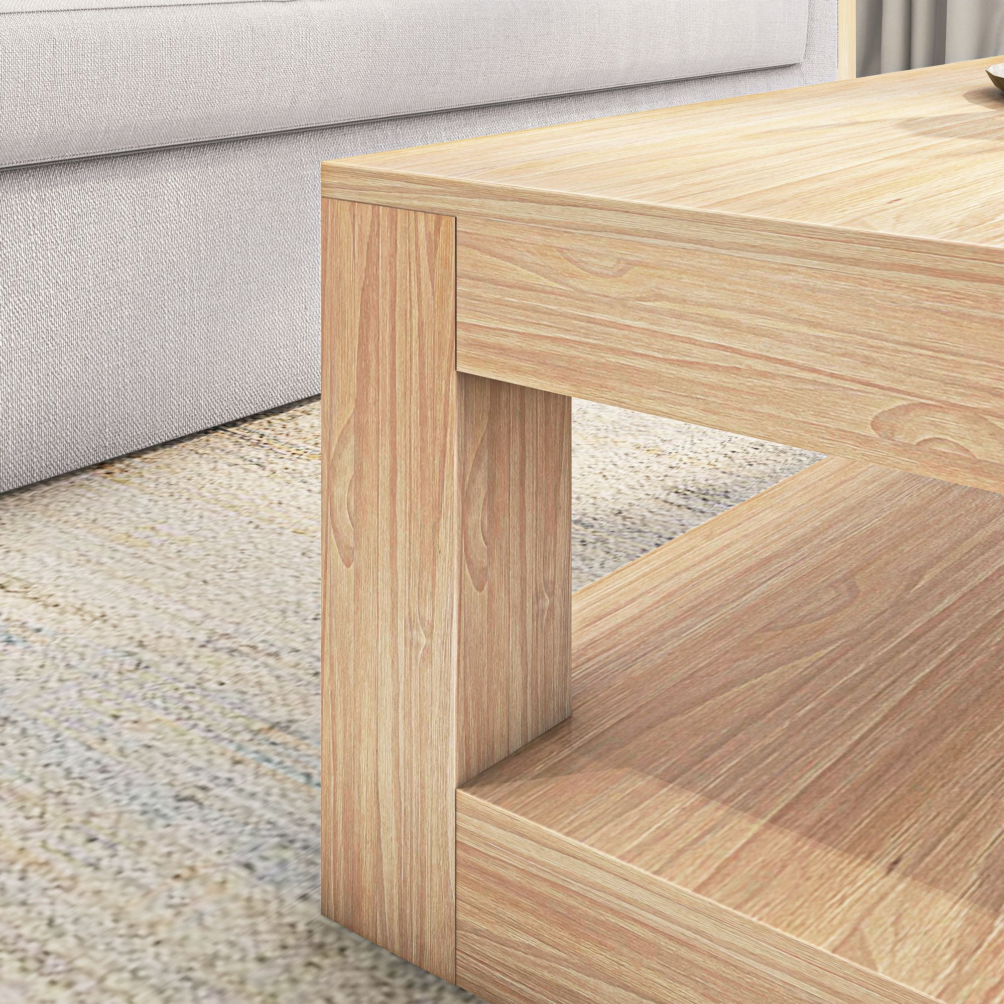 Plank+Beam Solid Wood Modern Coffee Table with Storage Shelf, 48" Rectangular Coffee Table for Living Room