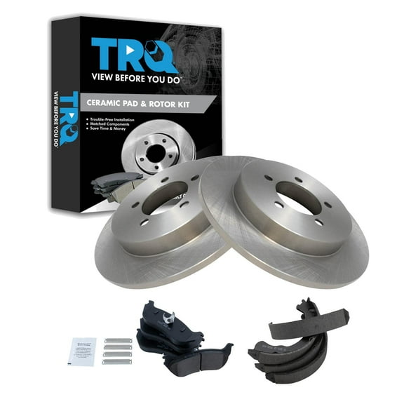 TRQ Rear Brake Pad & Rotor Kit Brake Pads Brake Rotor Parking Brake Shoe Set Ceramic Fits Select 2002-2005 Ford Explorer Mercury Mountaineer