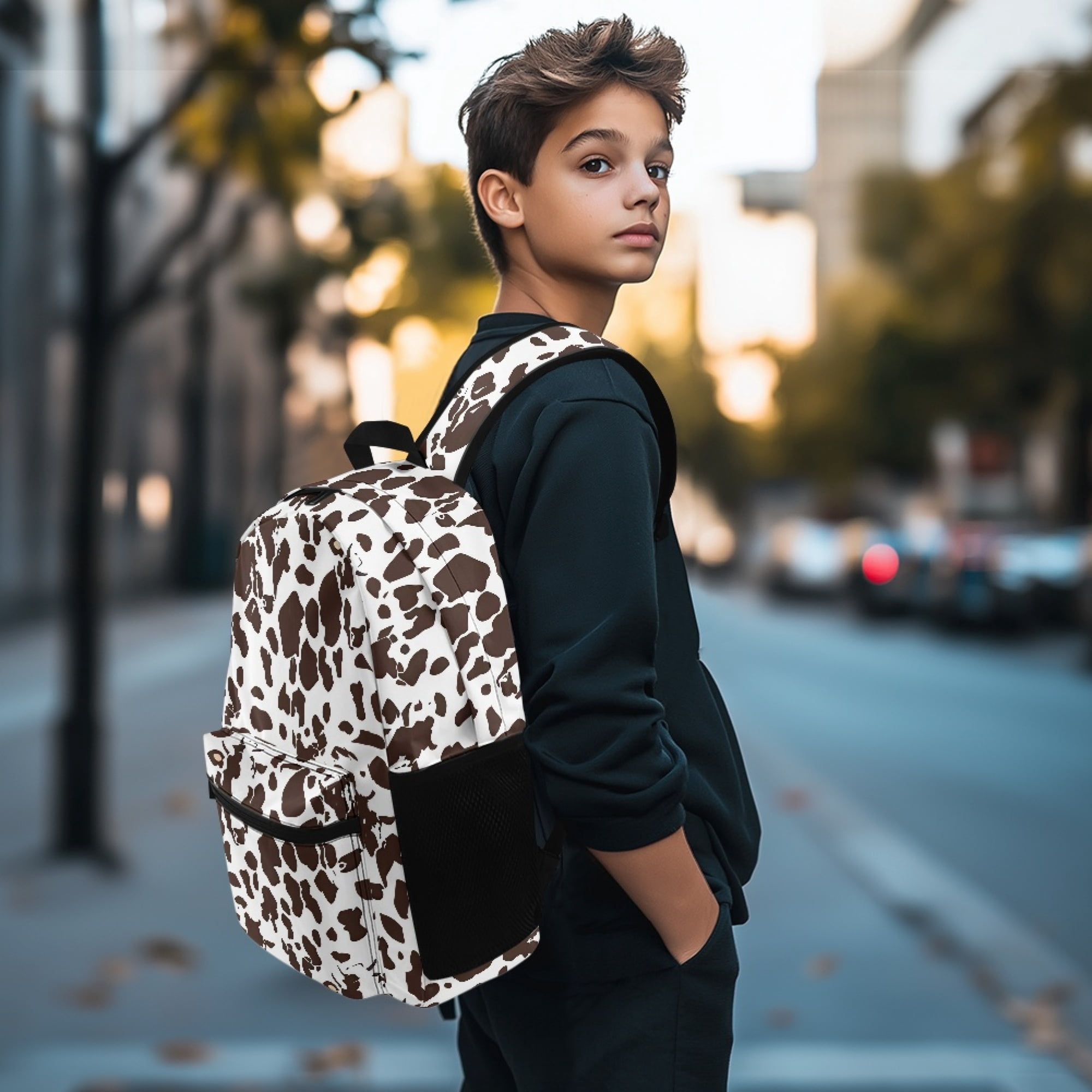 Uourmeti Trendy Casual Backpack with Cow Print Pattern - Durable Daily Backpack for School Travel and Outdoor Hiking