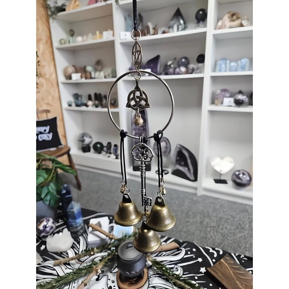 Handmade Boho Witch Bells for Door Protection - Brass Wind Chime with 3 Bells, Door Knob Hanging Decor, Housewarming Gift, Home Blessing (XX)