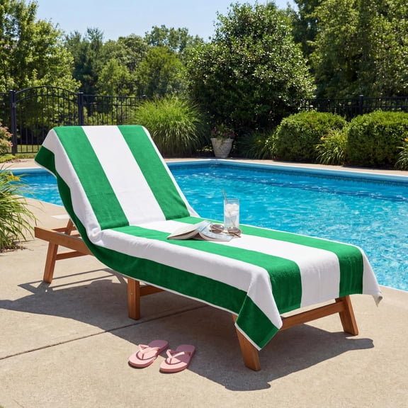 Superior Cabana Cotton Towel/ Chaise Lounge Chair Cover Set of 2, Dark Green