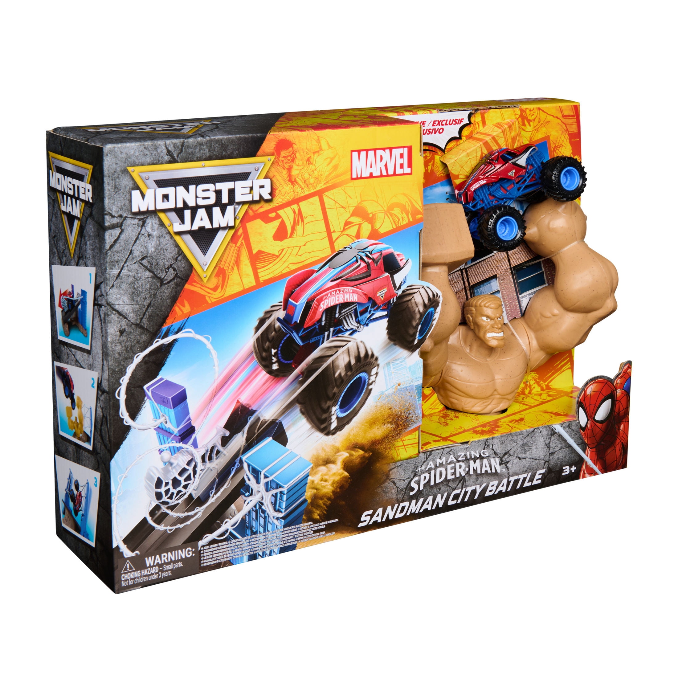 Monster Jam Spiderman Sandman City Battle Playset for Kids 3 and up